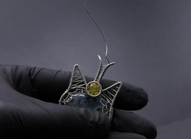 Wire-Wrapping Cute Tabby Cat Head Gemstone Silver Pendant Tutorial 104