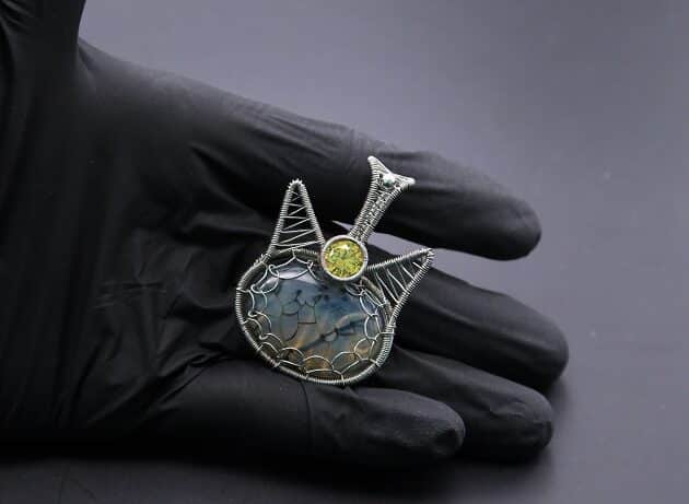 Wire-Wrapping Cute Tabby Cat Head Gemstone Silver Pendant Tutorial 110