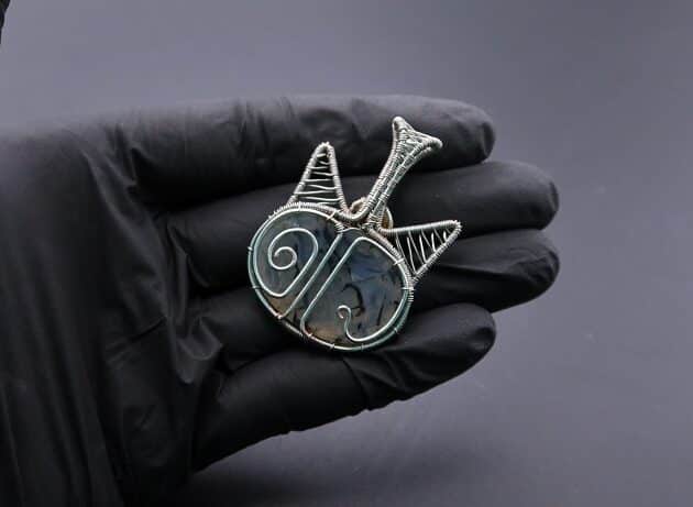 Wire-Wrapping Cute Tabby Cat Head Gemstone Silver Pendant Tutorial 111