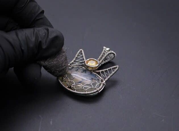 Wire-Wrapping Cute Tabby Cat Head Gemstone Silver Pendant Tutorial 112