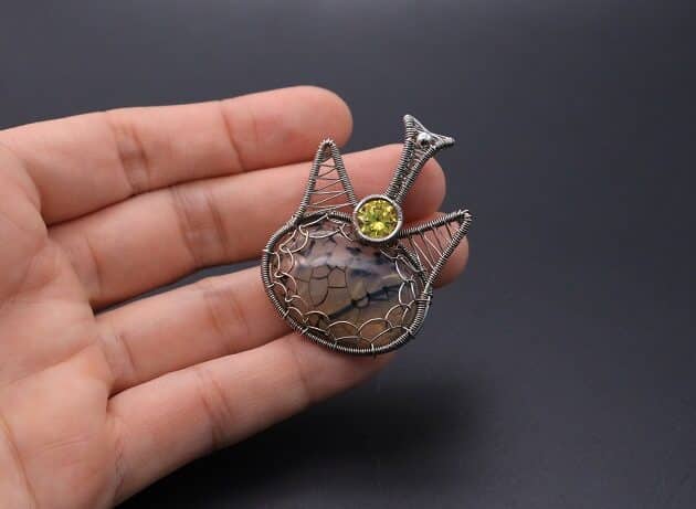 Wire-Wrapping Cute Tabby Cat Head Gemstone Silver Pendant Tutorial 113
