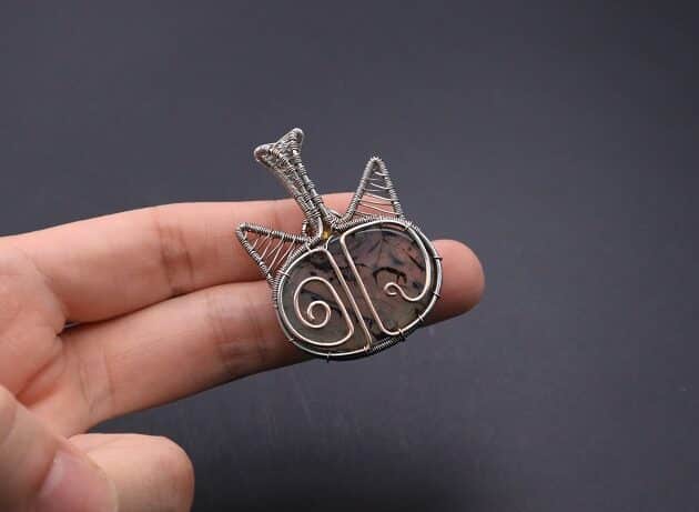 Wire-Wrapping Cute Tabby Cat Head Gemstone Silver Pendant Tutorial 116
