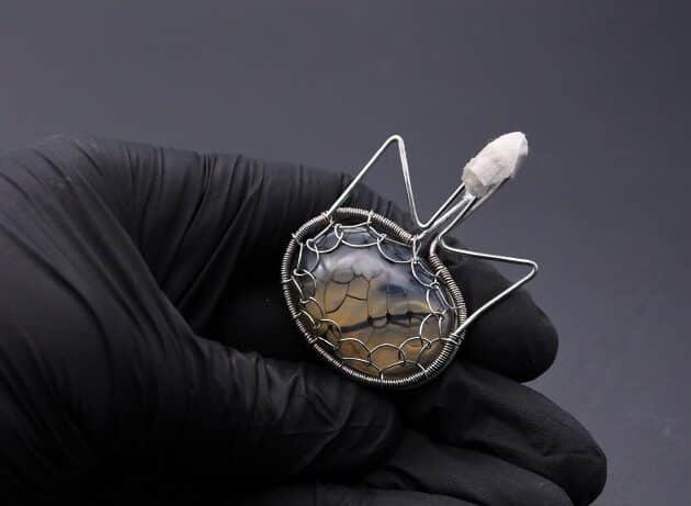 Wire-Wrapping Cute Tabby Cat Head Gemstone Silver Pendant Tutorial 65