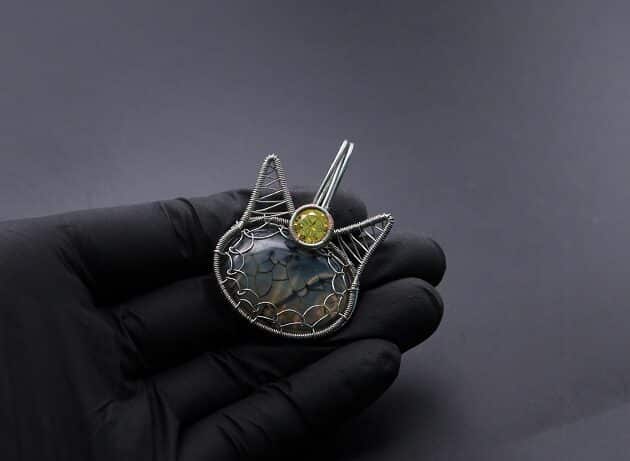 Wire-Wrapping Cute Tabby Cat Head Gemstone Silver Pendant Tutorial 97