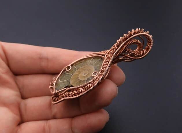 Wire-Wrapping Ammonite Shell Coiled Coil Copper Pendant Tutorial 87