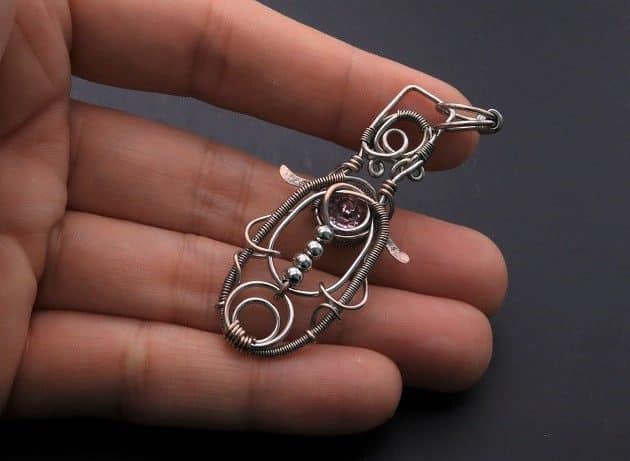 Wire-Wrapping Abstract Penguin Pink Diamond Pendant Tutorial 132