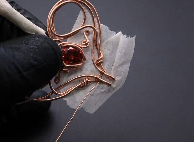 Wire-Wrapping Precious Red Spark In Wire Heart Pendant Tutorial 65