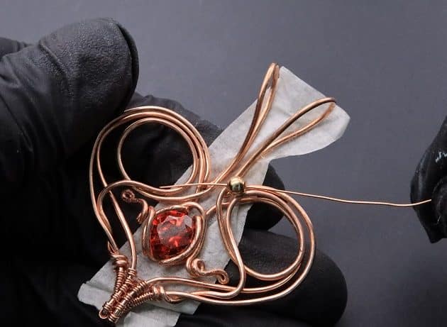 Wire-Wrapping Precious Red Spark In Wire Heart Pendant Tutorial 74