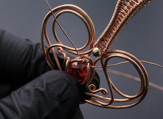 Wire-Wrapping Precious Red Spark In Wire Heart Pendant Tutorial 84