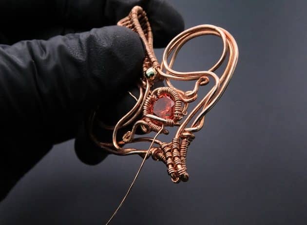 Wire-Wrapping Precious Red Spark In Wire Heart Pendant Tutorial 87