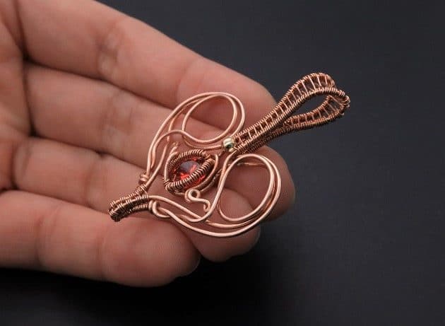 Wire-Wrapping Precious Red Spark In Wire Heart Pendant Tutorial 94