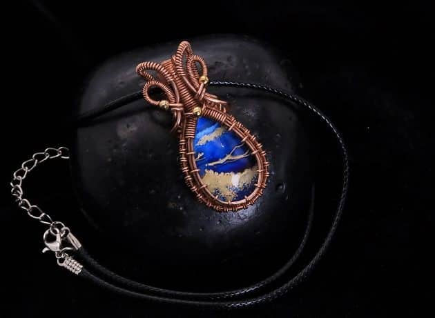 Wire-Wrapping Woven Teardrop Marble Glass Cabochon Pendant Tutorial 0