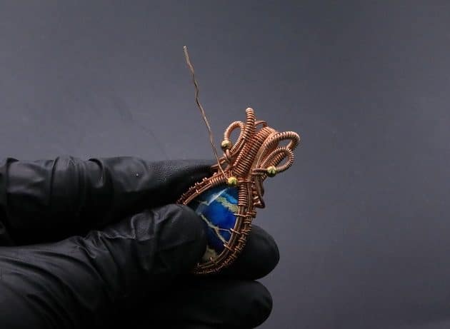 Wire-Wrapping Woven Teardrop Marble Glass Cabochon Pendant Tutorial 106