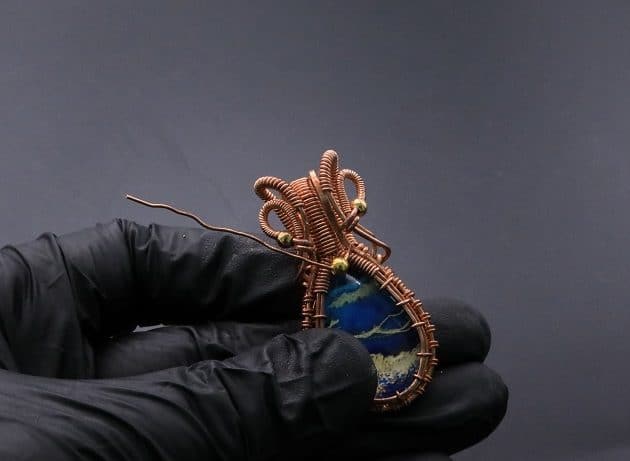 Wire-Wrapping Woven Teardrop Marble Glass Cabochon Pendant Tutorial 107