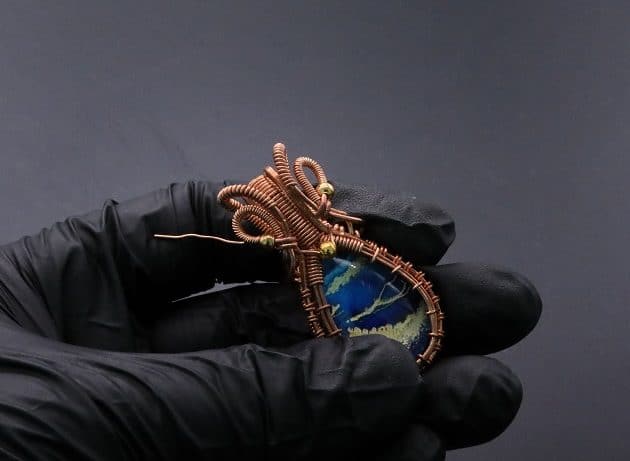 Wire-Wrapping Woven Teardrop Marble Glass Cabochon Pendant Tutorial 108
