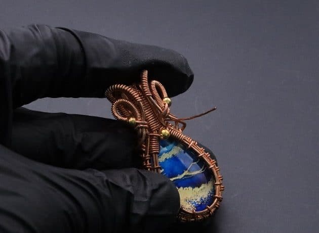 Wire-Wrapping Woven Teardrop Marble Glass Cabochon Pendant Tutorial 111
