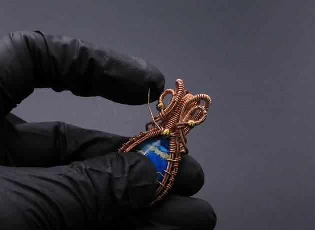 Wire-Wrapping Woven Teardrop Marble Glass Cabochon Pendant Tutorial 112