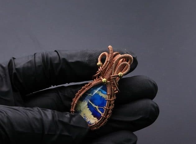 Wire-Wrapping Woven Teardrop Marble Glass Cabochon Pendant Tutorial 116