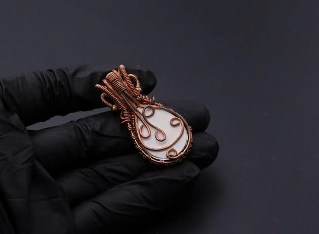 Wire-Wrapping Woven Teardrop Marble Glass Cabochon Pendant Tutorial 119