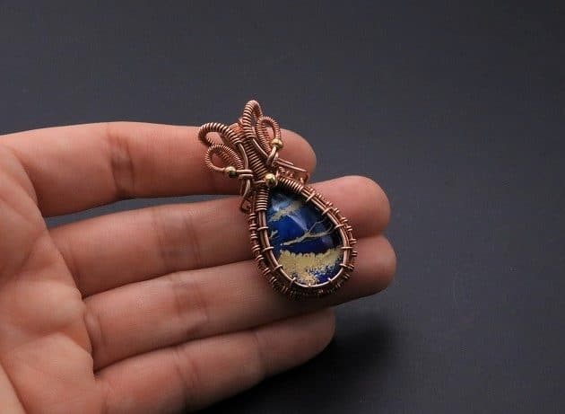 Wire-Wrapping Woven Teardrop Marble Glass Cabochon Pendant Tutorial 121