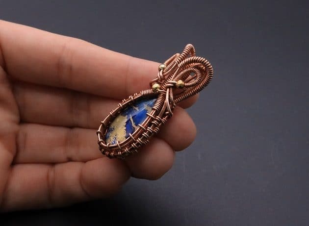 Wire-Wrapping Woven Teardrop Marble Glass Cabochon Pendant Tutorial 125
