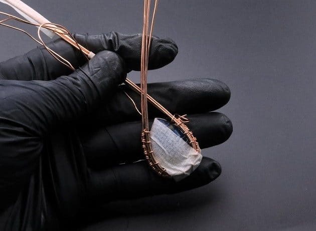 Wire-Wrapping Woven Teardrop Marble Glass Cabochon Pendant Tutorial 24