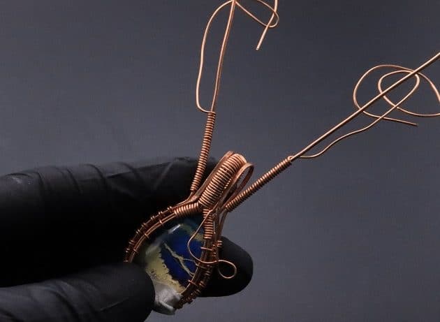 Wire-Wrapping Woven Teardrop Marble Glass Cabochon Pendant Tutorial 50