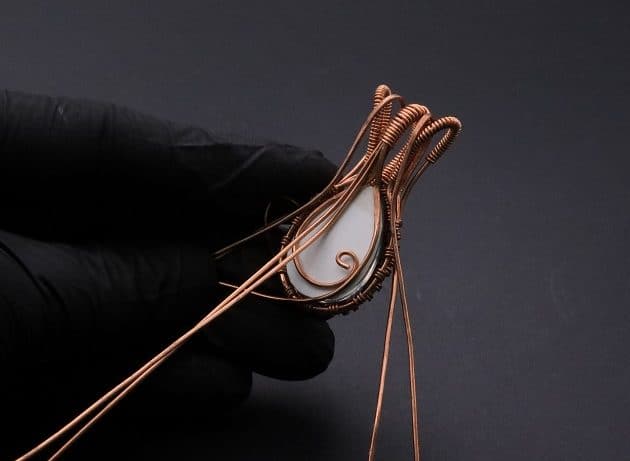 Wire-Wrapping Woven Teardrop Marble Glass Cabochon Pendant Tutorial 62