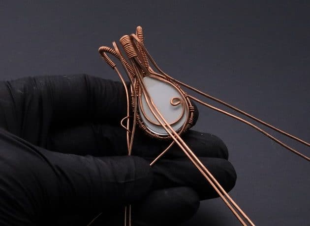 Wire-Wrapping Woven Teardrop Marble Glass Cabochon Pendant Tutorial 63