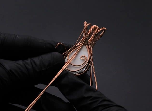 Wire-Wrapping Woven Teardrop Marble Glass Cabochon Pendant Tutorial 66