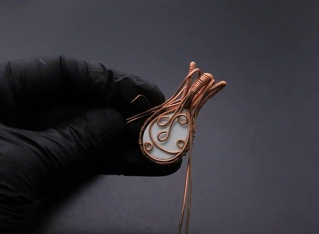 Wire-Wrapping Woven Teardrop Marble Glass Cabochon Pendant Tutorial 67