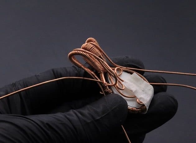 Wire-Wrapping Woven Teardrop Marble Glass Cabochon Pendant Tutorial 69