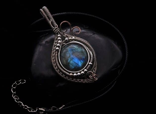 Wire-Wrapping Coiled Round Labradorite Silver Beaded Pendant Tutorial 0