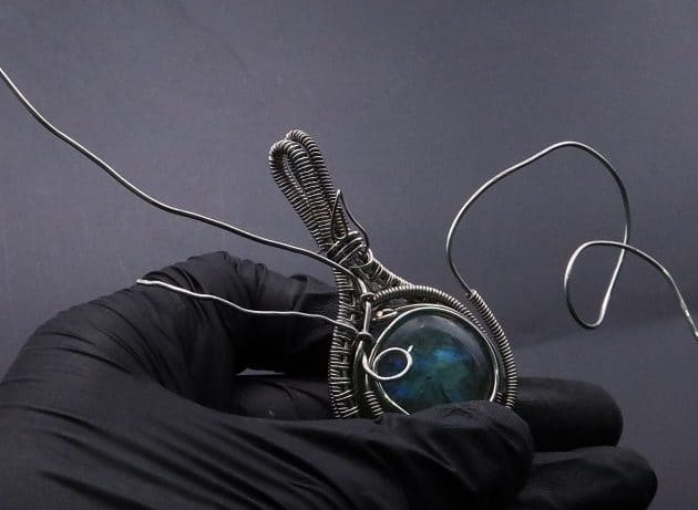 Wire-Wrapping Coiled Round Labradorite Silver Beaded Pendant Tutorial 105