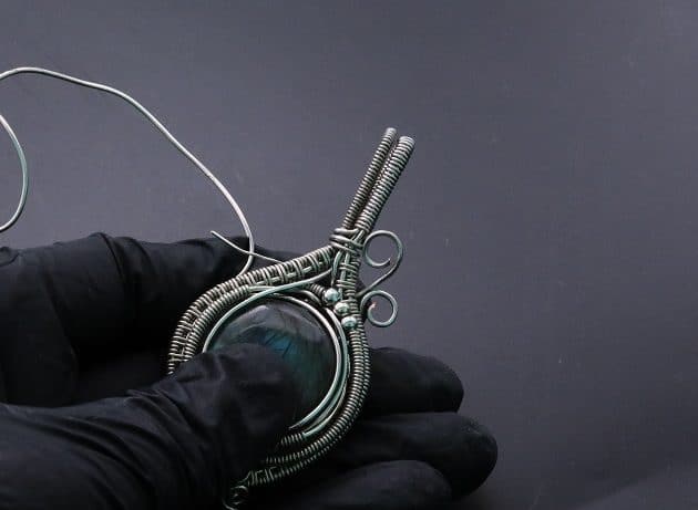 Wire-Wrapping Coiled Round Labradorite Silver Beaded Pendant Tutorial 109
