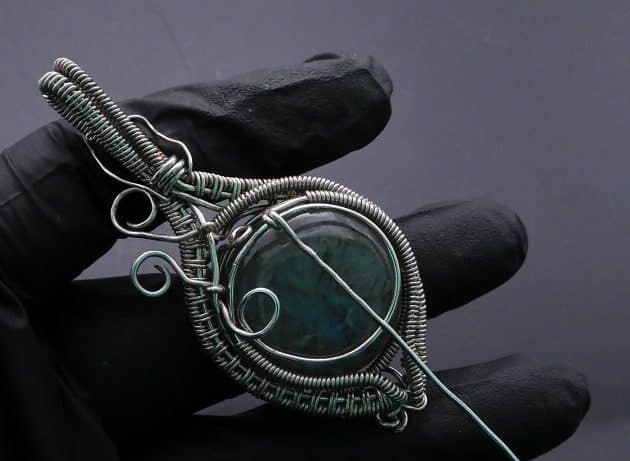Wire-Wrapping Coiled Round Labradorite Silver Beaded Pendant Tutorial 111