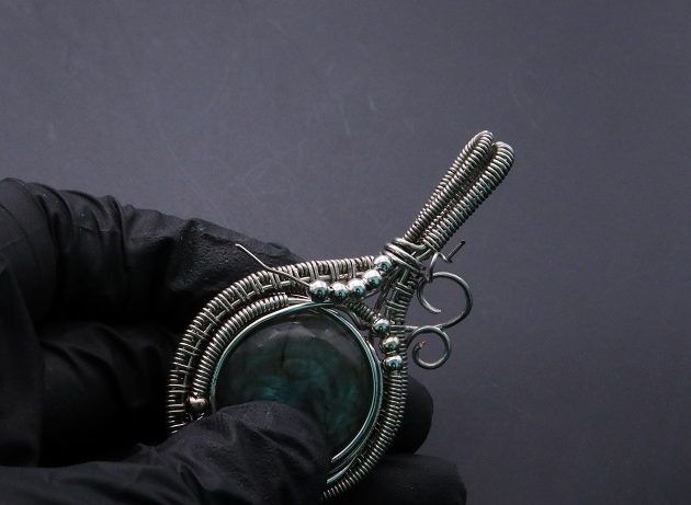 Wire-Wrapping Coiled Round Labradorite Silver Beaded Pendant Tutorial 116