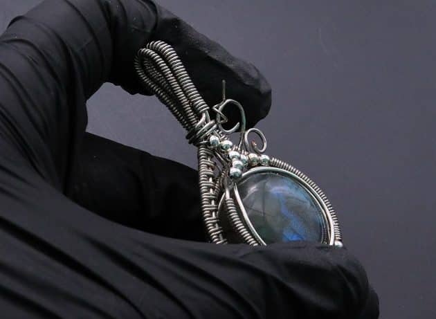 Wire-Wrapping Coiled Round Labradorite Silver Beaded Pendant Tutorial 117