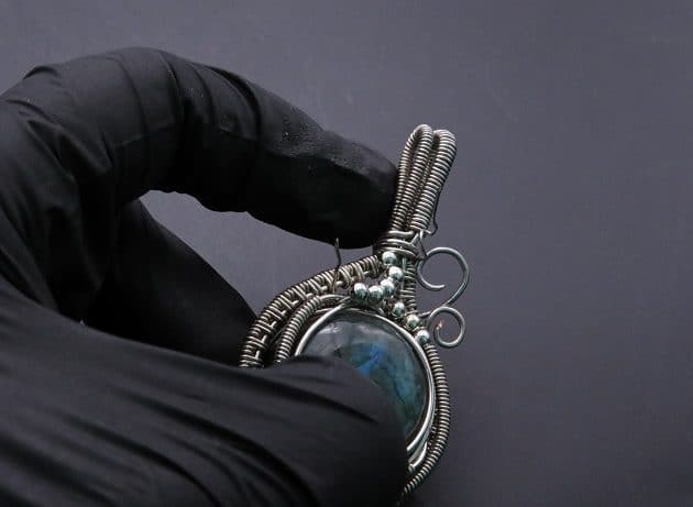 Wire-Wrapping Coiled Round Labradorite Silver Beaded Pendant Tutorial 118