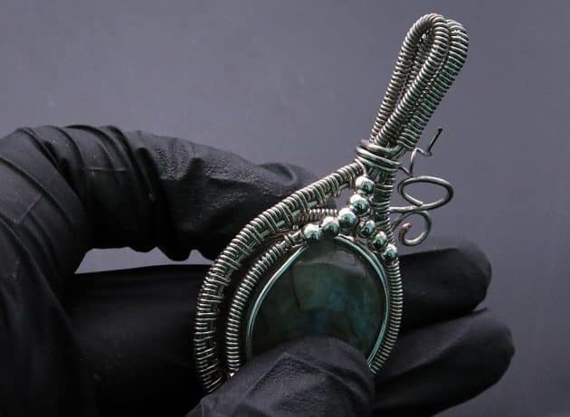 Wire-Wrapping Coiled Round Labradorite Silver Beaded Pendant Tutorial 119