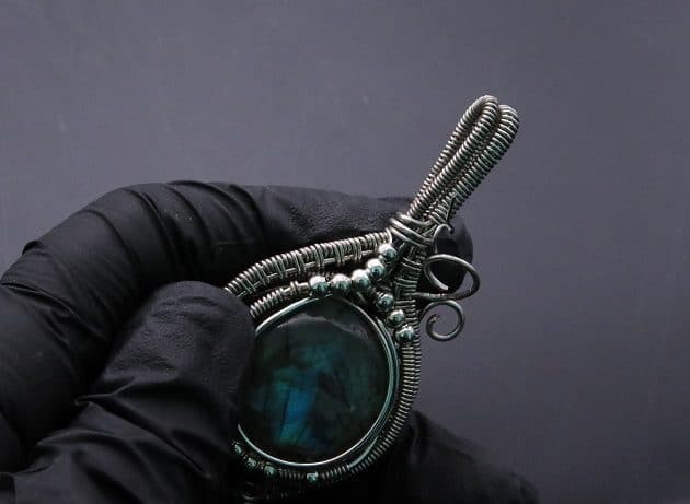 Wire-Wrapping Coiled Round Labradorite Silver Beaded Pendant Tutorial 120