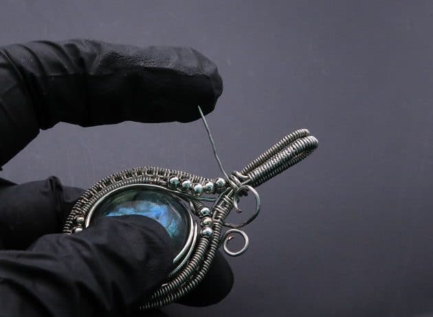 Wire-Wrapping Coiled Round Labradorite Silver Beaded Pendant Tutorial 121
