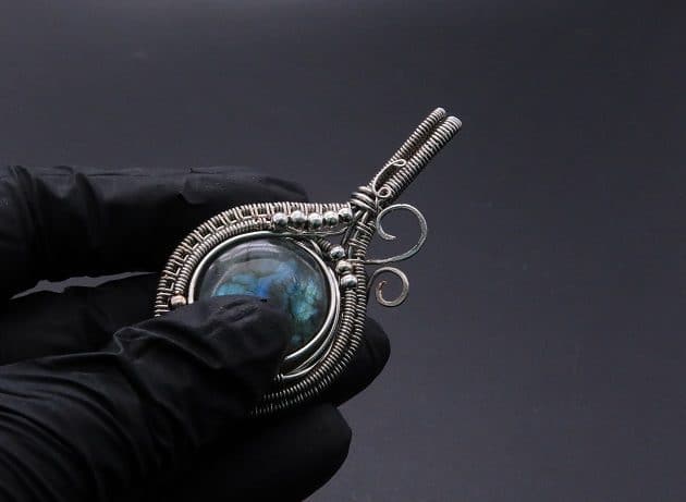 Wire-Wrapping Coiled Round Labradorite Silver Beaded Pendant Tutorial 125