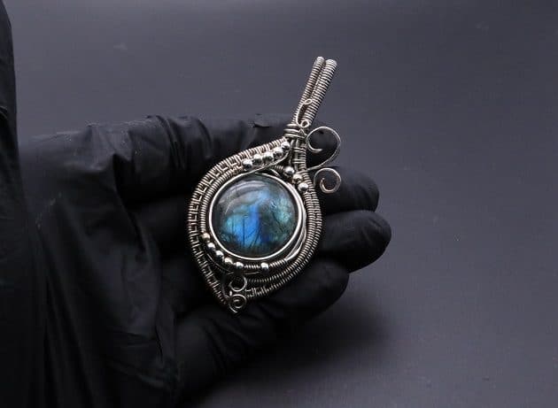 Wire-Wrapping Coiled Round Labradorite Silver Beaded Pendant Tutorial 126