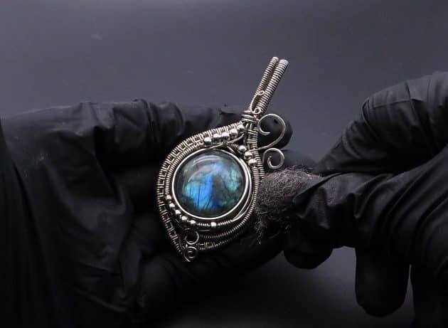 Wire-Wrapping Coiled Round Labradorite Silver Beaded Pendant Tutorial 127