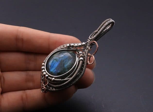 Wire-Wrapping Coiled Round Labradorite Silver Beaded Pendant Tutorial 129