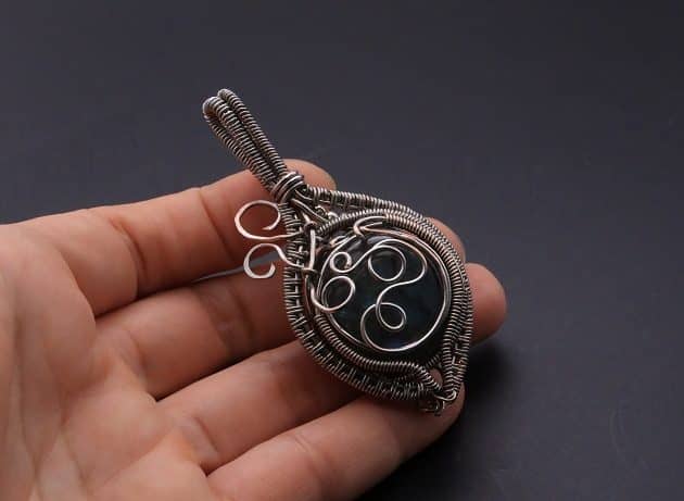 Wire-Wrapping Coiled Round Labradorite Silver Beaded Pendant Tutorial 131