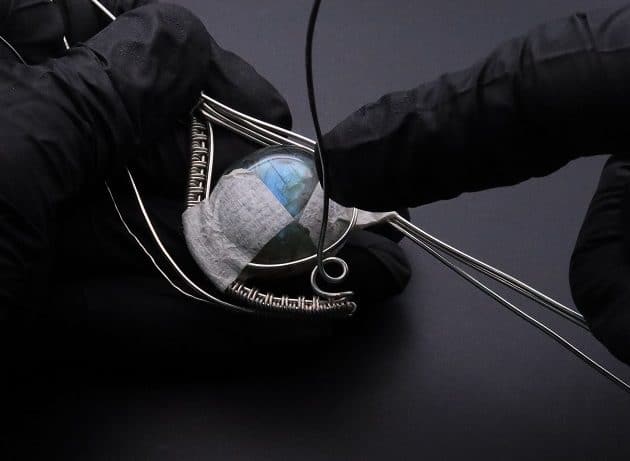 Wire-Wrapping Coiled Round Labradorite Silver Beaded Pendant Tutorial 48