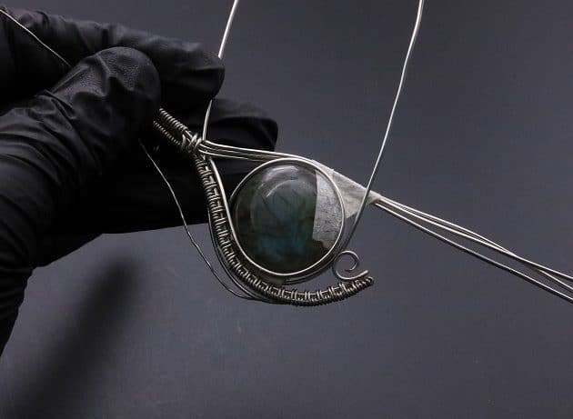 Wire-Wrapping Coiled Round Labradorite Silver Beaded Pendant Tutorial 51