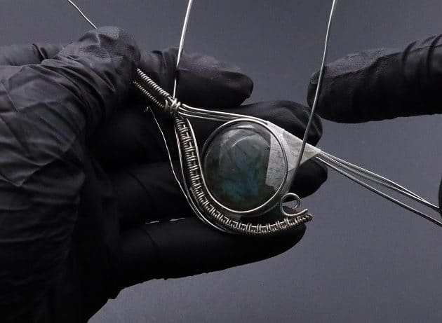 Wire-Wrapping Coiled Round Labradorite Silver Beaded Pendant Tutorial 53